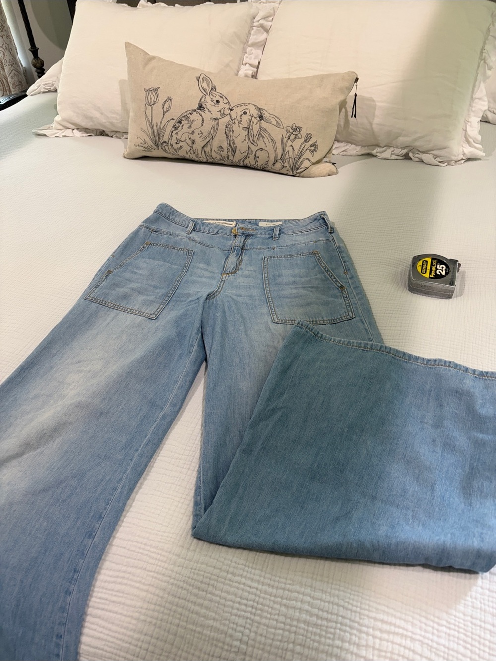 Pilcro and the Letterpress Light Blue Wide-Leg Jeans with Front Patch Pockets